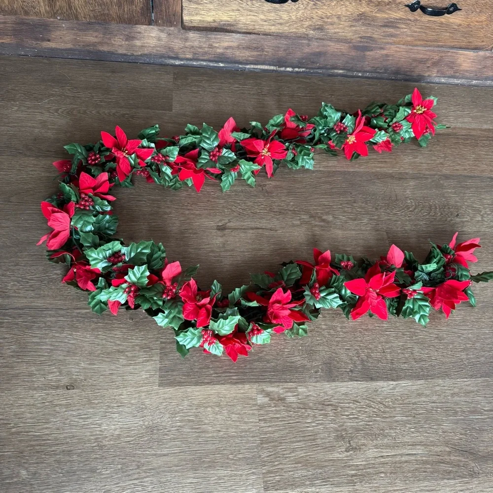 Vintage Christmas Poinsettia Garland 60” long
